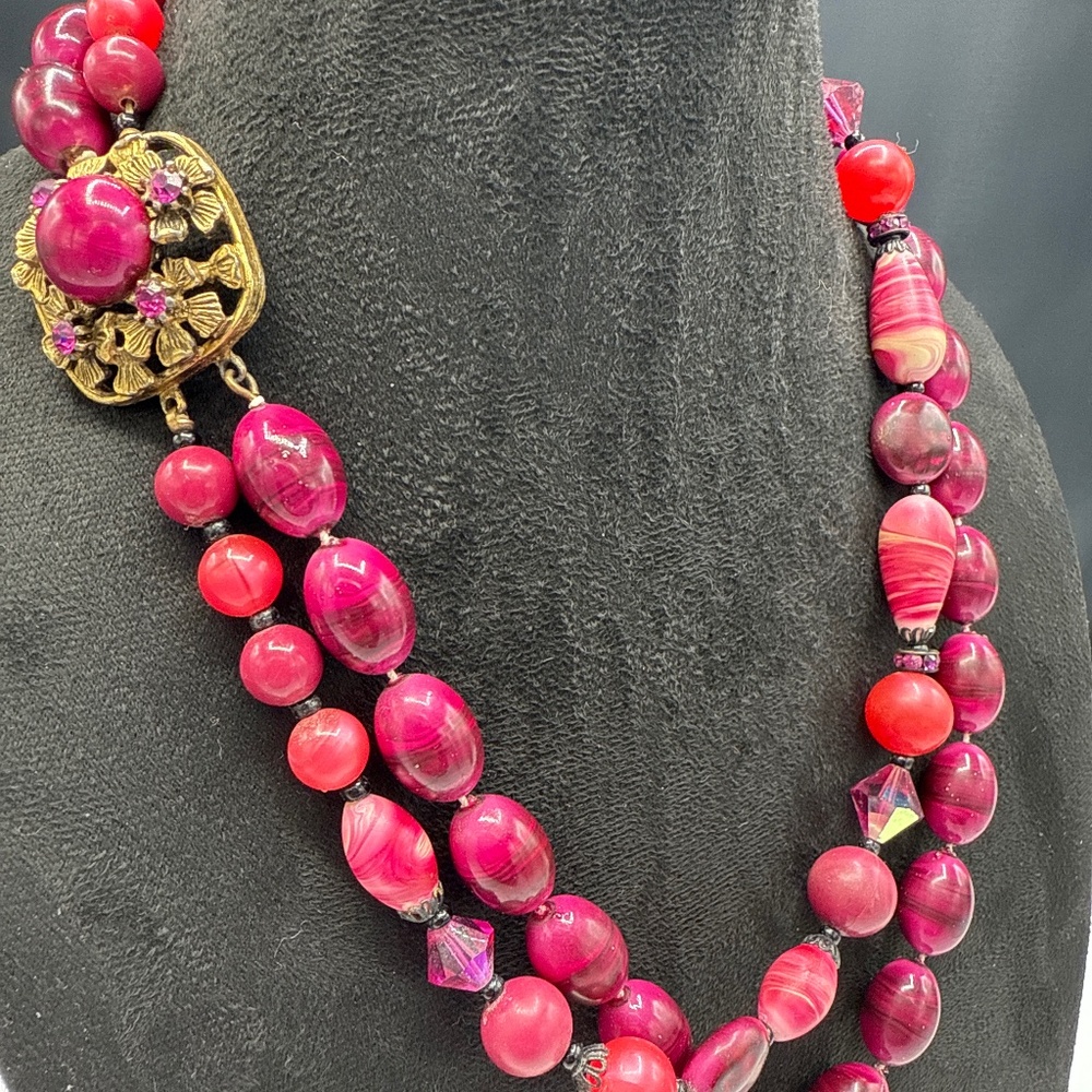 Vintage double strand cranberry colored necklace